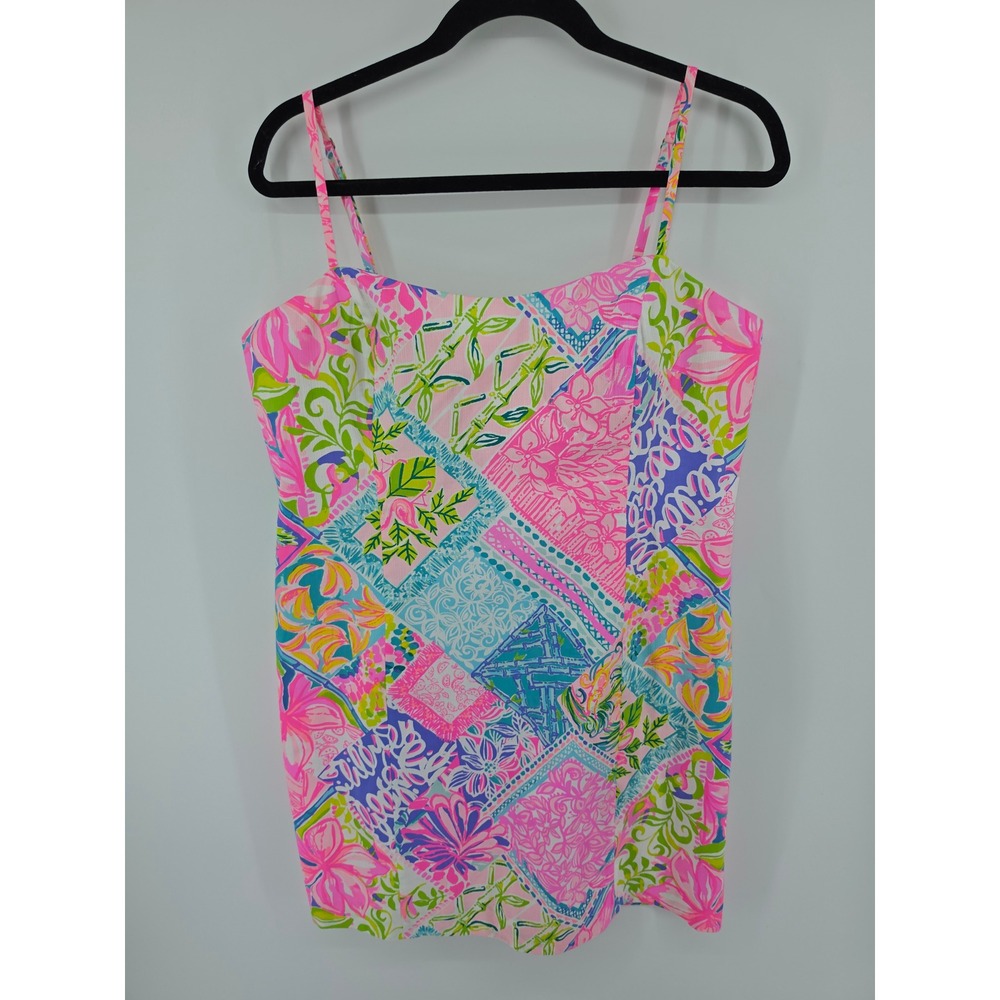 Lilly Pulitzer Womens Pink Blue Floral Patchwork Tie Back Shift Dress Size 16